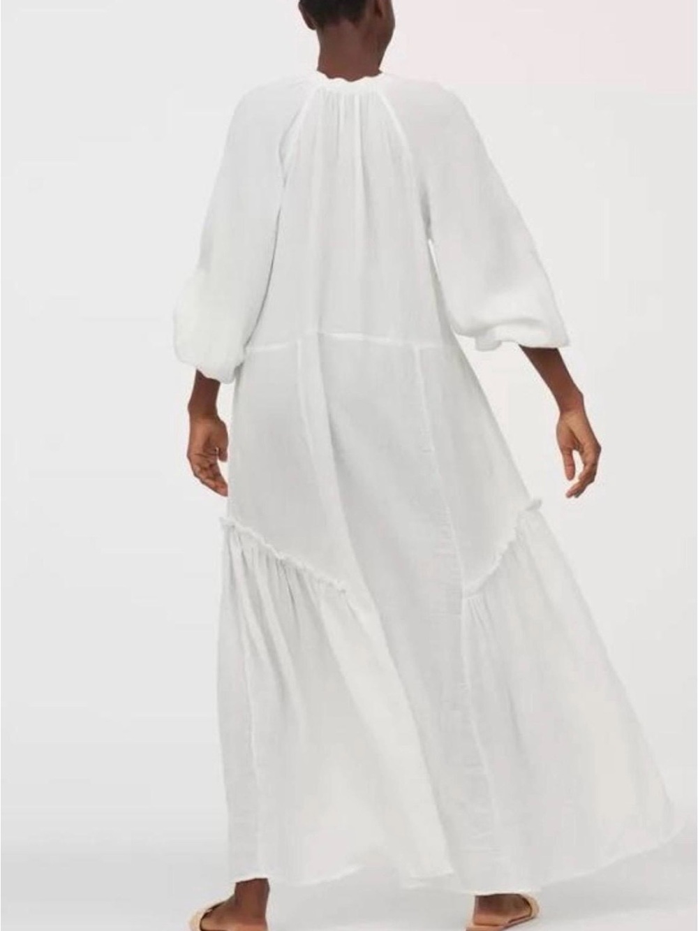 NWT! H&M White Maxi Peasant Dress with Tie Neck - Picture 2 of 14